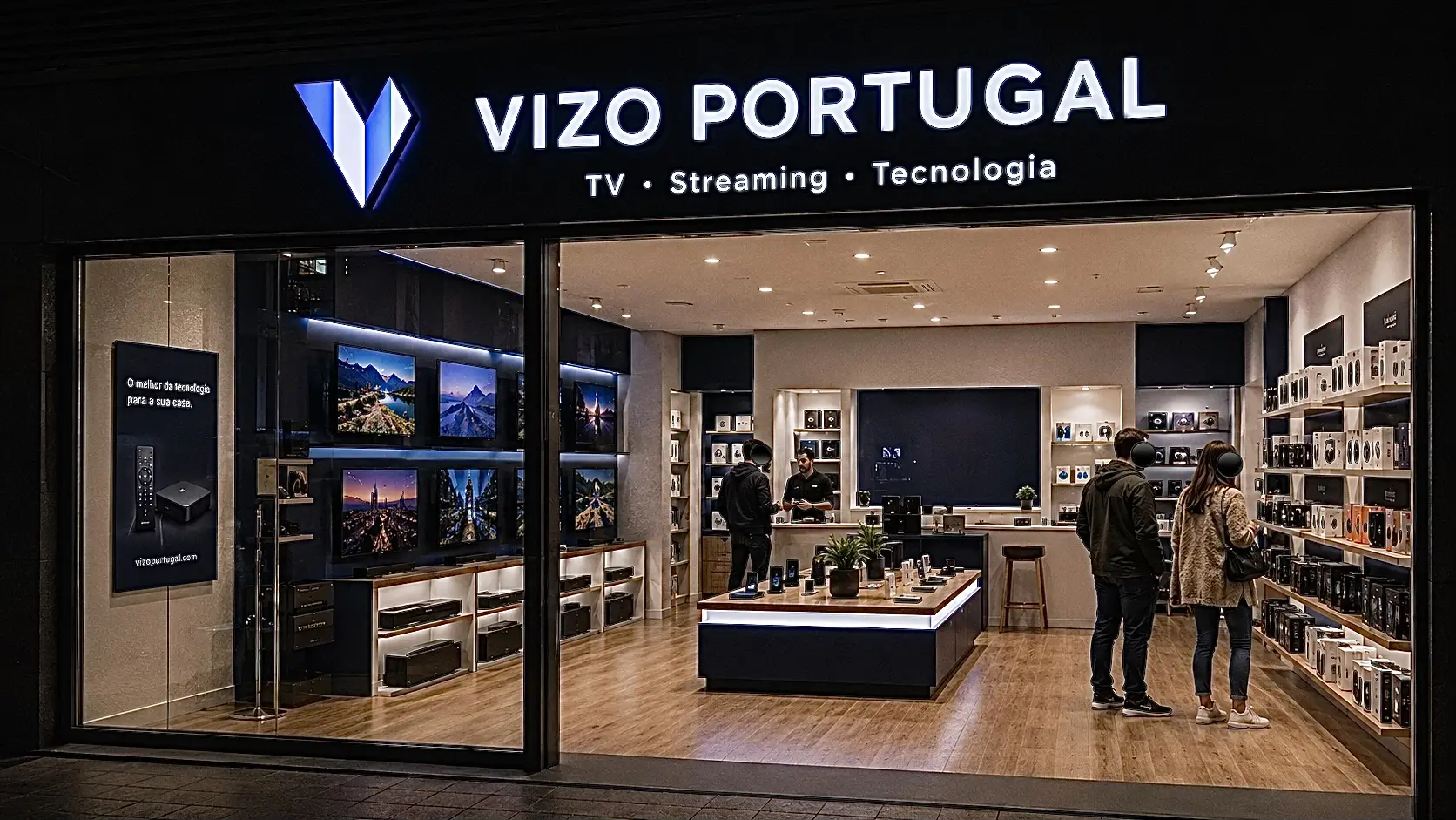 Vizo Portugal com televisores, boxes, dispositivos de streaming, acessórios e suporte para IPTV Portugal